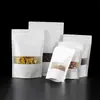 Saco de Papel Kraft Branco Saco com Fecho Zíper Saco com Janela Fosca à Prova de Umidade Saco Auto-Suportável Embalagem para Alimentos e Chá Saco Selado Atacado