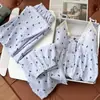 Conjunto de Pijama de Tres Piezas Transfronterizo para Mujer, Camisola sin Mangas de Algodón y Seda Nube de Verano, Pantalones Largos con Almohadillas en el Pecho, Conjunto de Ropa para el Hogar