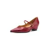 Camada superior de couro bovino~O tempo voa novos sapatos de couro genuíno de peça única femininos sapatos Mary Jane retrô com saias bico fino salto alto