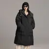 90% plumón de pato 2026 invierno nuevo chaqueta larga acolchada hasta la rodilla para mujer, corte holgado, engrosada, extremadamente cálida, ceñida a la cintura, con capucha
