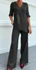 Moda Europea y Americana Transfronteriza 2026 Algodón y Lino Color Sólido Elegante Casual Conjunto de Dos Piezas para Mujer