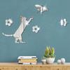 JM303 nuevo al por mayor gato atrapando mariposa espejo acrílico estéreo pegatinas de pared decorativas habitación infantil dormitorio pared