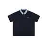 Camiseta de Manga Corta Versátil Estilo Universitario Retro Americano Holgada para Pareja Camisa Polo de Manga Corta a Cuadros Color Sólido para Hombre
