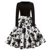 AliExpress ebay Amazon outono e inverno em torno do pescoço manga comprida preto combinando bolinhas redondas impressão grande swing vestido de fita