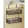 Estante de almacenamiento para cocina, especiero multicapa para puertas de gabinetes, caja de almacenamiento para montaje en pared para cebollas, jengibre y ajo, canasta pequeña colgante sin perforación