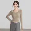 Ropa de Yoga de Otoño e Invierno Tops Deportivos Blusas Look Adelgazante Ajustadas de Manga Larga para Correr Entrenamiento Fitness Camisetas con Almohadillas en el Pecho