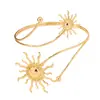 Brazalete abierto de doble capa estilo retro europeo y americano del dios del sol, brazalete de brazo de girasol chapado en oro, joyería de brazo personalizada, venta al por mayor transfronteriza