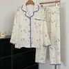 Pijama de Algodón Nube para Mujer, Cárdigan Delgado de Manga Larga para Primavera y Otoño, Estilo Dulce de Celebridad de Internet, Ropa de Casa Holgada para Chica, Se Puede Usar Afuera