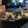 Taza de Vidrio Pétalo Plato de Cerámica Estilo Chino Hoja de Loto Plato para Bocadillos de Té Bandeja Resistente al Calor Juego de Té Bandeja de Té de Madera de Paulownia