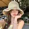 Sombrero de Paja Yafeng Colorido con Cuentas, Plegable, Estilo Pastoral, Ala Ancha, Sombrilla Hecha a Mano, Sombrero para Mujer de Protección Solar para Playa al Aire Libre