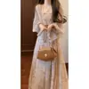 Nuevo Estilo Chino Elegante Mejorado Hanfu Traje de Tres Piezas Ropa de Mujer Estilo Nacional Zen Temperamento Artístico Cardigan Floral Traje de Falda Larga