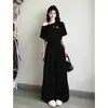 Sarja de Algodão Elástica Imitação Conjunto Casual de Duas Peças Verão Feminino Estilo Coreano Solto Moda Manga Curta Calça Longa