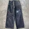 Comercio Electrónico Transfronterizo Jeans de Calle Americanos Y2K Hip-hop Estampado Dibujos Animados Retro Sueltos Jeans de Pierna Ancha para Hombre