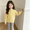 Suéter tejido para niñas en otoño e invierno, suéter de cuello alto, top de color liso, atuendo a juego para padres e hijos, suéter grueso, estilo coreano, mangas largas elegantes