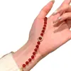 Pulsera de Ágata Roja Natural con Pequeñas Perlas Doradas y Perlas de Transferencia Completas de Diamante, Elegante y de Moda, Lujo Ligero, Regalo de Año Nuevo de Alta Gama para Mujeres