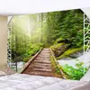 Tapiz de Amazon Transfronterizo Tela para Colgar Estilo Ins Espacio 3D Bosque Sombra Túnel Paisaje de Árboles Tela de Pared Manta Decorativa