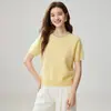 Estilo Elegante de Luxo Leve Estilo Pequeno Chanel Gola de Pérolas Suéter de Cashmere para Mulheres Manga Curta Gola Redonda Senso de Design Versátil Camiseta Tricô