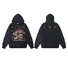 Nuevo modelo ERD: Estilo rico y desgastado, cuello abierto con cremallera, estampado de pines y letras, chaqueta sudadera con capucha unisex
