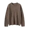 100% Cachemira Pura para Mujer Cuello Redondo Hilo Floral Engrosado Moda Versátil Holgado Estilo Casual Otoño e Invierno Nueva Ropa de Punto