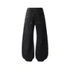 Calça Jeans Solta Larga Lâmina Curva Masculina Streetwear Marca Tendência Personalidade Studs de Gema Design com Contas Senso de Design Arco Perna Larga Roupa de Trabalho Calça Longa