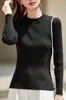 Camiseta de manga longa de algodão puro transfronteiriça para mulheres, primavera e outono, blusa base versátil de corte justo, top feminino simples e elegante, fabricante atacadista