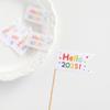 Hello2025 Feliz Año Nuevo Bandera Pequeña Decoración de Pastel Plato Día de Año Nuevo Vestido para Hornear de Año Nuevo Bandera enchufable
