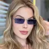 Moda Europea y Americana Nuevas Gafas de Sol Cuadradas Metálicas Simples Estilo Callejero Versátiles Gafas de Sol Mismo Estilo que Celebridades de Internet Gafas de Hip-Hop de Moda
