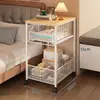 Mesita de noche para apartamento pequeño, estante de almacenamiento de clasificación tipo cajón ultraestrecho de arte de hierro, estante multicapa multifuncional junto a la cama