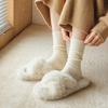 Calcetines de raya vertical de fibra calefactora hasta la pantorrilla para mujer, calcetines de felpa de otoño e invierno, a prueba de frío, cálidos para invierno, color liso, medias versátiles