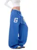 Pantalones de chándal casuales con estampado de letras azules para mujer y hombre, Pantalones de baile de jazz modernos de primavera, Pantalones deportivos de estilo holgado y relajado