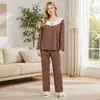Pijama com Renda Estilo Coreano Conjunto Solto para Casa para Mulheres, Pijama de Manga Longa com Gola Redonda, Roupa Casual de Casa em Algodão Nuvem