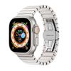 Correa de acero inoxidable con hebilla de mariposa de una sola cuenta para Apple Ultra Watch, correa de bambú para Apple Watch Series