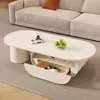 Mesa de centro ovalada minimalista estilo crema de losa de roca, tamaño pequeño, para sala de estar, combinación moderna de lujo ligero, mesa pequeña nueva