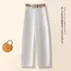 Pantalones Blancos de Mezclilla Pierna Ancha para Mujer, Nuevo Estilo Verano 2026, Cortos, Corte Holgado, Color Claro, Pantalones Rectos para Figura Petite