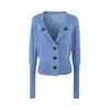 Chaqueta cárdigan de punto con solapa estilo coreano para mujer 2026 Otoño Holgado Ceñido a la cintura Adelgazante Temperamento Casual Corto de punto