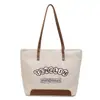Bolsa de Lona Bordada com Letras Estilo Harajuku da Moda para Estudantes, Bolsa Tote Versátil Japonesa de Grande Capacidade, Bolsa de Ombro da Moda