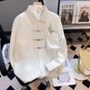 Otoño Nuevo Estilo Chino Chaqueta Camisa de Bolsillo Tridimensional para Hombre Camisa Bordada de Bambú con Botón Metálico