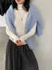 Suéter de Tricô Gola Alta Texturizado de Alta Qualidade Estilo Coreano Jiangzuo para Mulheres, Top Fino Estampado de Alta Elasticidade F529