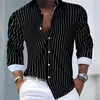 Camisa Masculina Listrada de Manga Longa Cross Europe Casual Business Lapela Slim Fit Várias Cores Disponíveis