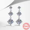 Brincos de prata de lei S925 com moissanita, totalmente cravejados em diamante, brincos coreanos, franja de moissanita, brincos de moissanita de 3,2 quilates, atacado