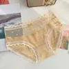 Atardecer y Atardecer Puro Deseo Dulce Lazo Encaje Transparente Hilo de Hielo Emocional Chica Sexy Ropa Interior de Cintura Media Mujer