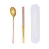 Aço inoxidável quadrado punho de três peças jogo garfo colher pauzinhos estudante viagem portátil armazenamento tableware logotipo