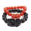 Pulseira de Obsidiana Olho de Arco-Íris Natural com Ágata Vermelha Três Yuan e Pixiu Um Yuan para Homens e Mulheres, Estilo Casal, Um Par, Presente Atacado