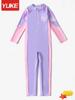 Trajes de baño para niñas, niñas de talla mediana y grande, pantalones de una pieza de manga larga, nuevo conjunto de protección solar profesional de 2023.