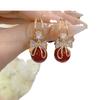 Aretes de Perlas de Lazo Nicho Nuevo Explosiones Zircón Elegante Combinable Moda Personalidad Pin de Plata Aretes Rojos