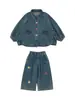 Wulibu 2026 Conjunto de Moda Infantil Primavera y Otoño Nueva Chaqueta de Mezclilla con Solapa Jeans Rectos Holgados