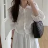 Camisa de Botones Sencillos Bordada de Moda de Nicho de Alta Gama para Mujer Dongdaemun Coreano