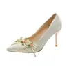 Sapatos de Noiva Pavão Branco, Sapatos de Casamento de Cetim Floral Francês, Saltos de Noiva, Sapatos de Casamento de Luxo Femininos