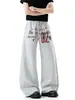 Pantalones de chándal para hombre con estampado de letras de estilo urbano americano, dobladillo curvo, tendencia de otoño, holgados, casuales, pierna ancha, hasta el suelo
