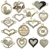 Colgante de Corazón con Pedrería Mixta de 15 Piezas Accesorios del Día de San Valentín Corazón Hueco Accesorios con Letras en Inglés Colgante de Joyería Aleación